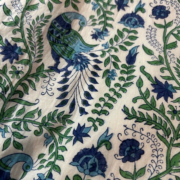 LIZA BYRD The Brie Cotton Block Print Dress Green Blue Floral Bird Print XL - Picture 4 of 13
